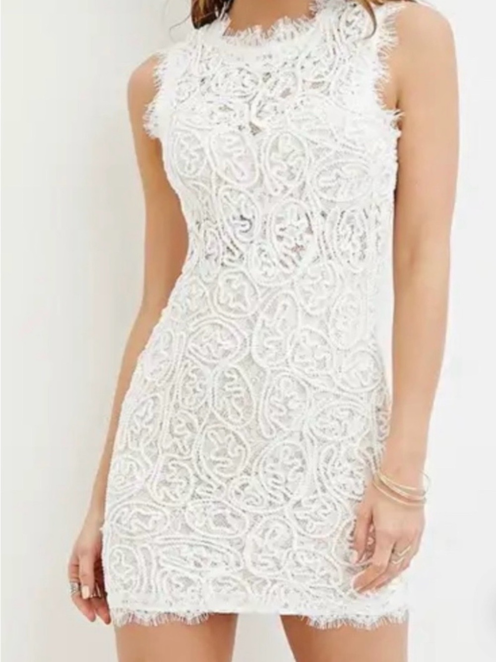 F21 Stunning White Lace Intricate Textured Mini Dress, Size S
